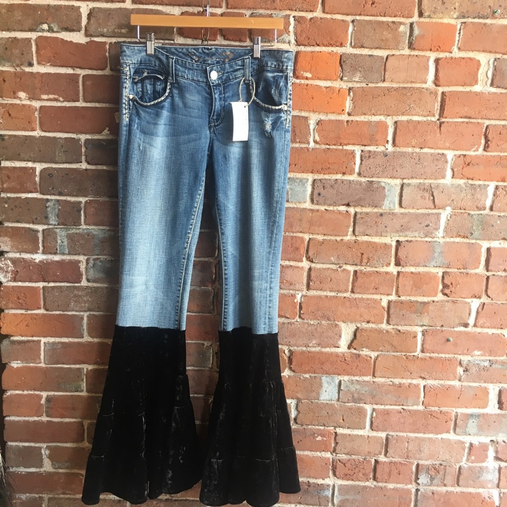 One of a kind bell bottom flare velvet jeans